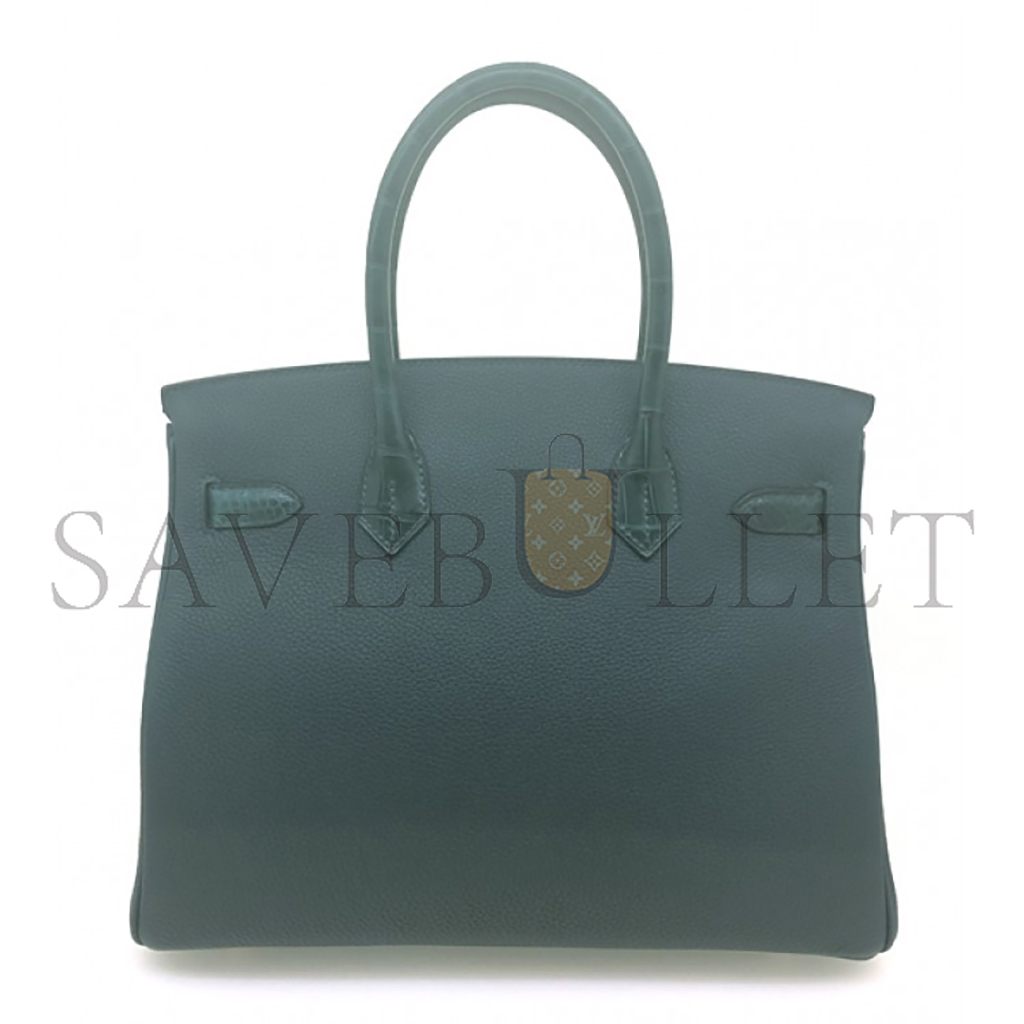 HERMÈS MASTER BIRKIN 30 MATTE CROCODILE AND TOGO LEATHER CYPRESS GREEN GOLD BUCKLE H076235CK36 (30*22*16cm)